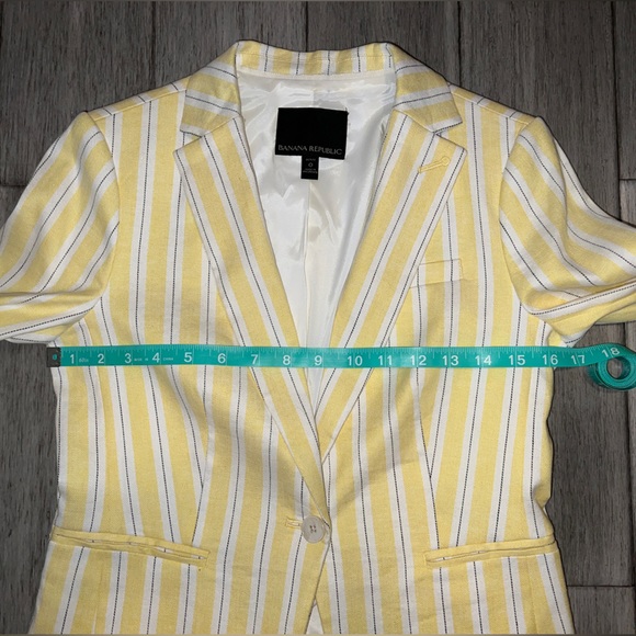 VINTAGE Banana Republic Blazer, Yellow, Cream Stripe, Womens, Sz 0P, Linen Blend - Picture 9 of 9